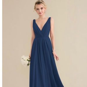 Navy blue chiffon bridesmaid dress.